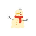 Snowy snowman. Festive and Christmas greeting card. Flat design Royalty Free Stock Photo