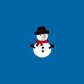 Snowy cute snowman. Festive and Christmas greeting card. Flat design. Royalty Free Stock Photo