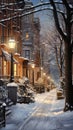 Snowy street in New York City at night,  Winter scene Royalty Free Stock Photo