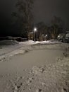 Snowy street in the night sity