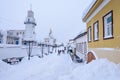 Snowy street of Vladimir - the city of the Golden Ring of Russia