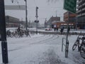 Snowy streets of amsterdam with police