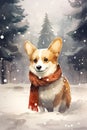 Snowy Style: A Charming Corgi\'s Winter Portrait with a Festive T