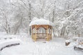 Snowy summerhouse in winter, Moscow, Russia