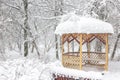 Snowy summerhouse in winter, Moscow, Russia