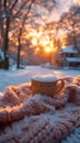 Snowy sunrise rituals Cozy blankets, hot drinks, and winter warmth