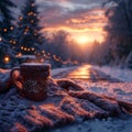 Snowy sunrise rituals Cozy blankets, hot drinks, and winter warmth