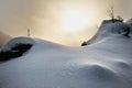 Snowy sunset in Harz mountains Royalty Free Stock Photo