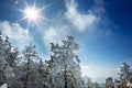 Snowy sunshine winter landscape in the mountains Royalty Free Stock Photo