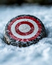 Snowy target symbol on rock Royalty Free Stock Photo