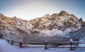 Snowy Tatra Mountains in winter frosty landscape. Mountain lake Morskie oko Royalty Free Stock Photo