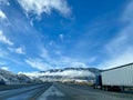 Snowy Tejon Pass Grapevine California during Dangerous Winter Driving Conditions