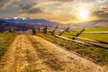 Snowy tops of carpathians in autumn at sunset Royalty Free Stock Photo