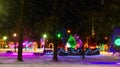 Snowy town square Christmas display