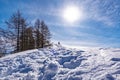 Snowy trail in the alps of Valsassina Royalty Free Stock Photo