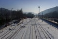 Snowy train station.