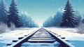 Snowy Train Tracks Through a Winter Forest Royalty Free Stock Photo