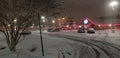 Snowy view out a car window at night Royalty Free Stock Photo