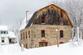 Rustic Historic Stone + Board and Batten Faced Barn - Snowy Afternoon - New York