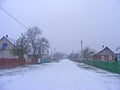 Snowy village in Belarus, rural scenic landscape