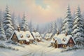 Snowy village Christmas eve Royalty Free Stock Photo