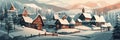 A Snowy Village With Cozy Homes Panoramic Background. Generative AI