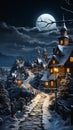 The Snowy Village and the Haunted House on the Hill Royalty Free Stock Photo