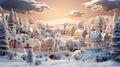 Miniature Magic: Festive Village in a Snowy Forest. Ai generated