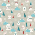 Snowy village seamless pattern