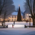 A snowy village square with an ice-skating rink and a giant Christmas tree4