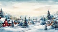 Snowy Village Tree Path Round Background Jigsaw Puzzle