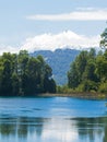 The snowy Villarrica Volcano from the Pullinque lagoon, in the Chilean Patagonia, Los Rios region. Chile Royalty Free Stock Photo