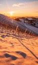 Snowy vineyard in winter at sunraise in Styria Austria Slovenia border