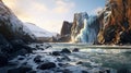 Snowy Waterfall In The Arctic: Unreal Engine Rendered Stock Photo