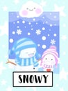 Snowy Weather flashcard collection for preschool kid learning English vocabulary Royalty Free Stock Photo
