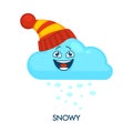 Snowy weather symbol with happy cloud in knitted hat