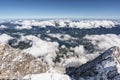 Snowy white Alpine mountain range in summer time on Zugspitze, top of Germany Royalty Free Stock Photo