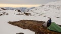 Snowy white winter landscapes on the Arctic Circle Trail Trekking route between Kangerlussuaq and Sisimiut in West Greenland.