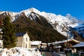 Snowy winter in Argentiere Chamonix Mont Blanc, mountain ski resort in Alps Royalty Free Stock Photo