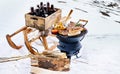 Snowy winter barbecue outdoors in the cold Royalty Free Stock Photo