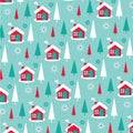 Snowy winter cabin background pattern