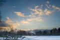 Snowy Winter Danube Backwater Landscape after Sunset