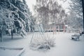 Snowy winter day on a playground in the snow. Royalty Free Stock Photo