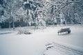 Snowy winter day on a playground in the snow. Royalty Free Stock Photo