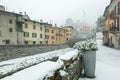 A snowy winter day in a small Como Lake village Royalty Free Stock Photo