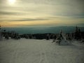 Snowy winter landscape in the mountains at dusk Royalty Free Stock Photo