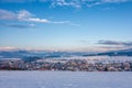 Snowy winter landscape with Rosina village near Zilina town. Royalty Free Stock Photo