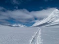 Snowy winter landscape of Sarek national park in swedish lappland