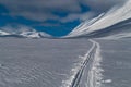 Snowy winter landscape of Sarek national park in swedish lappland