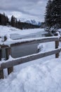 Snowy winter landscape at swiss lake Chapfensee